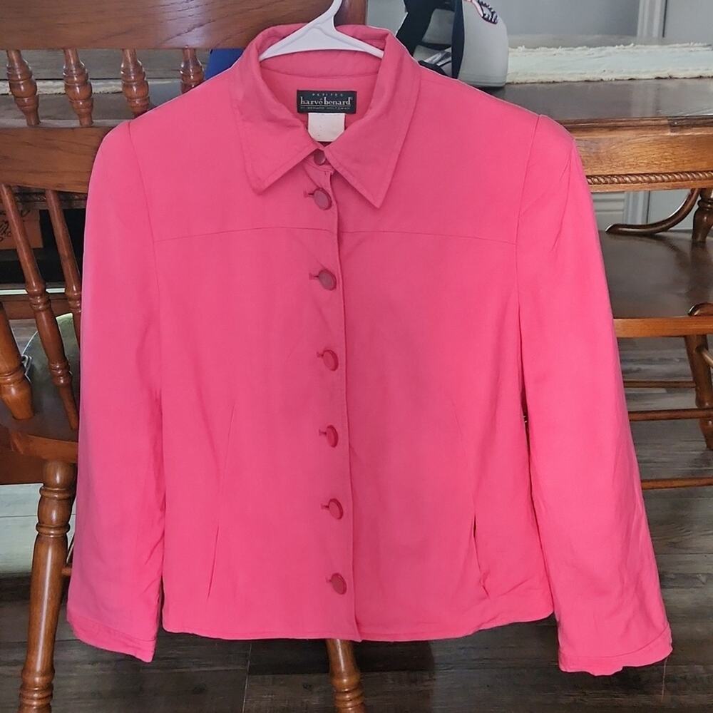 Harve‎ Benard Pink Long Sleeve Blazer Size Med Linen Blend Button Front Lined